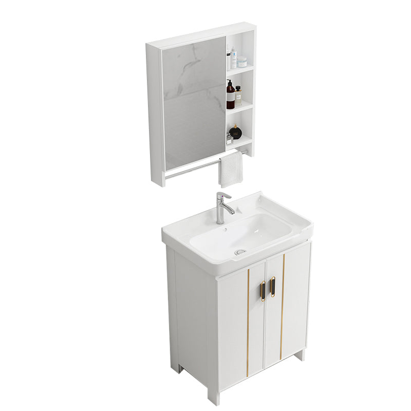 Glam Vanity Rectangle Mirror Metal Frame White Bathroom Vanity with Single Sink