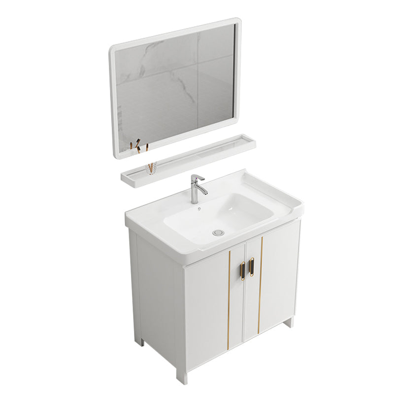 Glam Vanity Rectangle Mirror Metal Frame White Bathroom Vanity with Single Sink