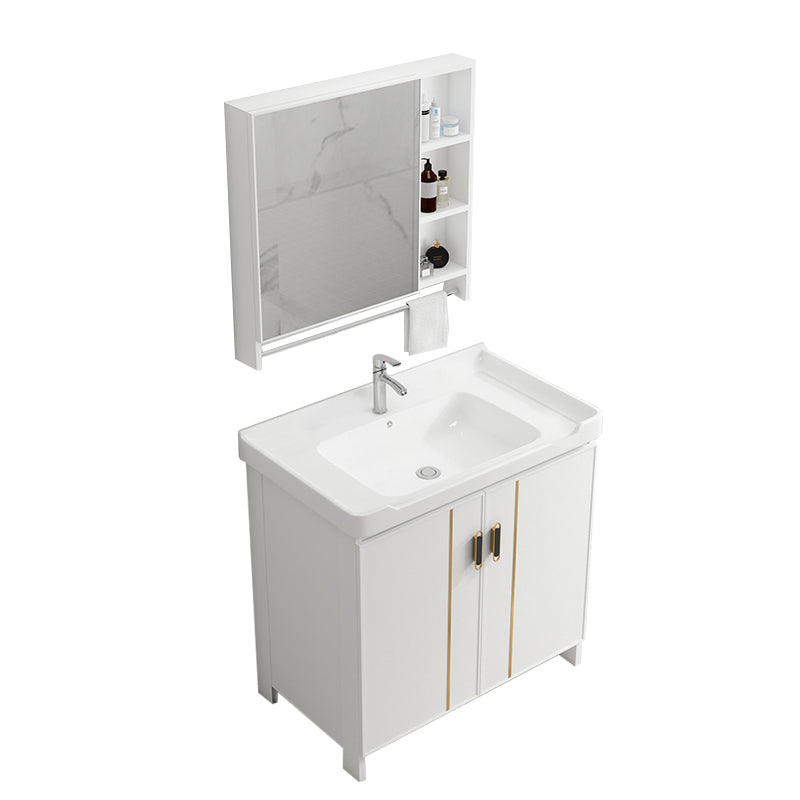 Glam Vanity Rectangle Mirror Metal Frame White Bathroom Vanity with Single Sink