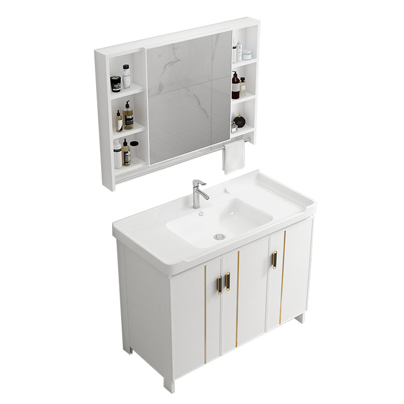 Glam Vanity Rectangle Mirror Metal Frame White Bathroom Vanity with Single Sink