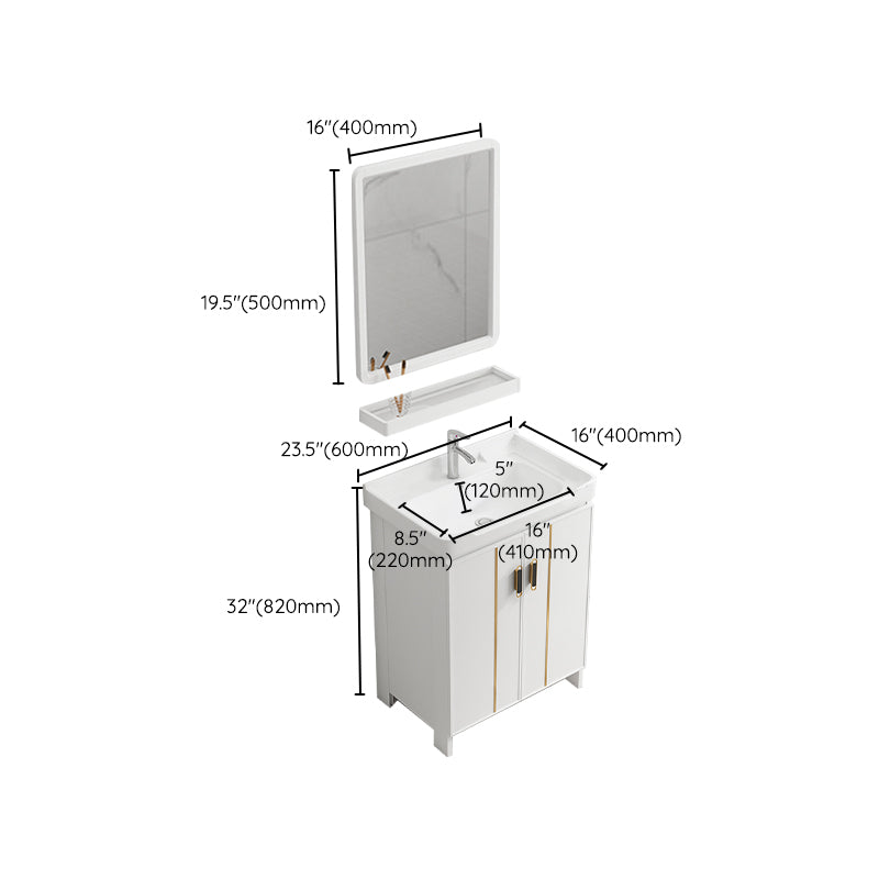 Glam Vanity Rectangle Mirror Metal Frame White Bathroom Vanity with Single Sink