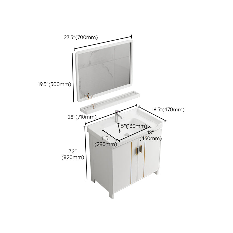 Glam Vanity Rectangle Mirror Metal Frame White Bathroom Vanity with Single Sink