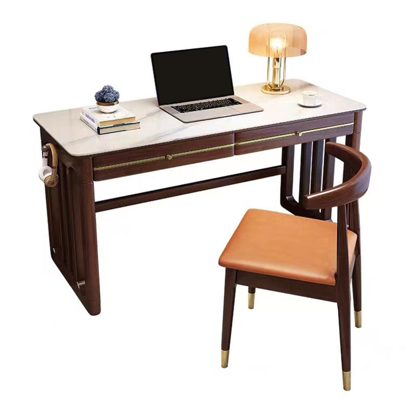 2 Drawers Writing Desk Rectangular Shaped Task Desk in Brown/Brown/Black for Home