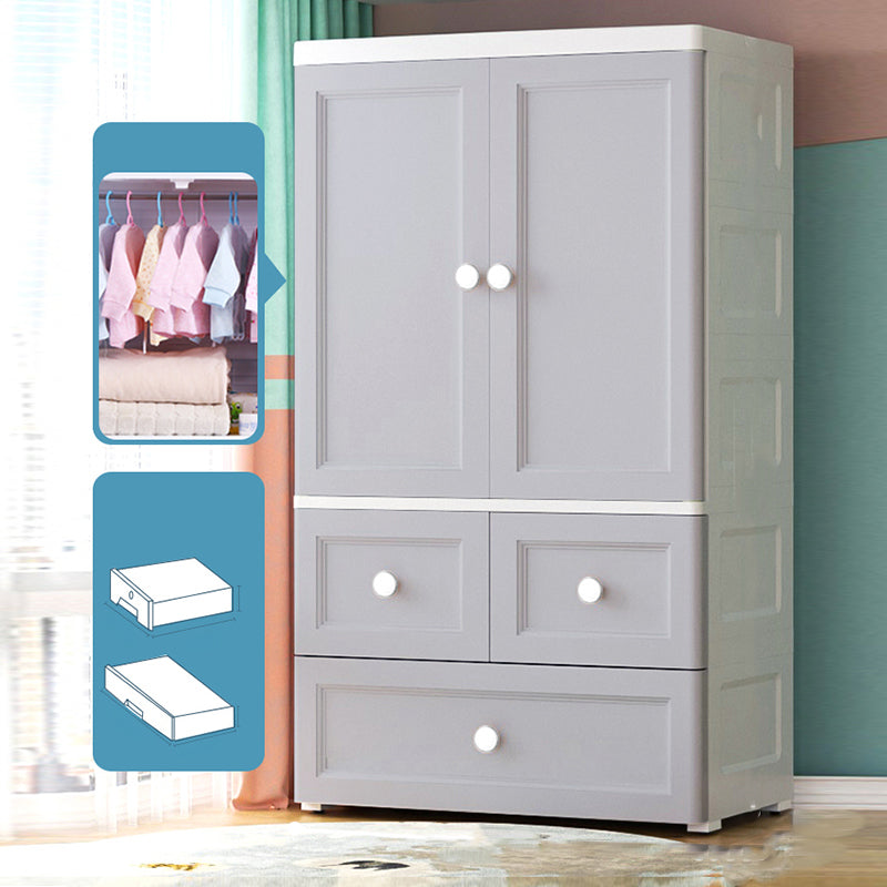 Plastic Kid's Wardrobe Garment Rod Included Armoire Cabinet for Indoor