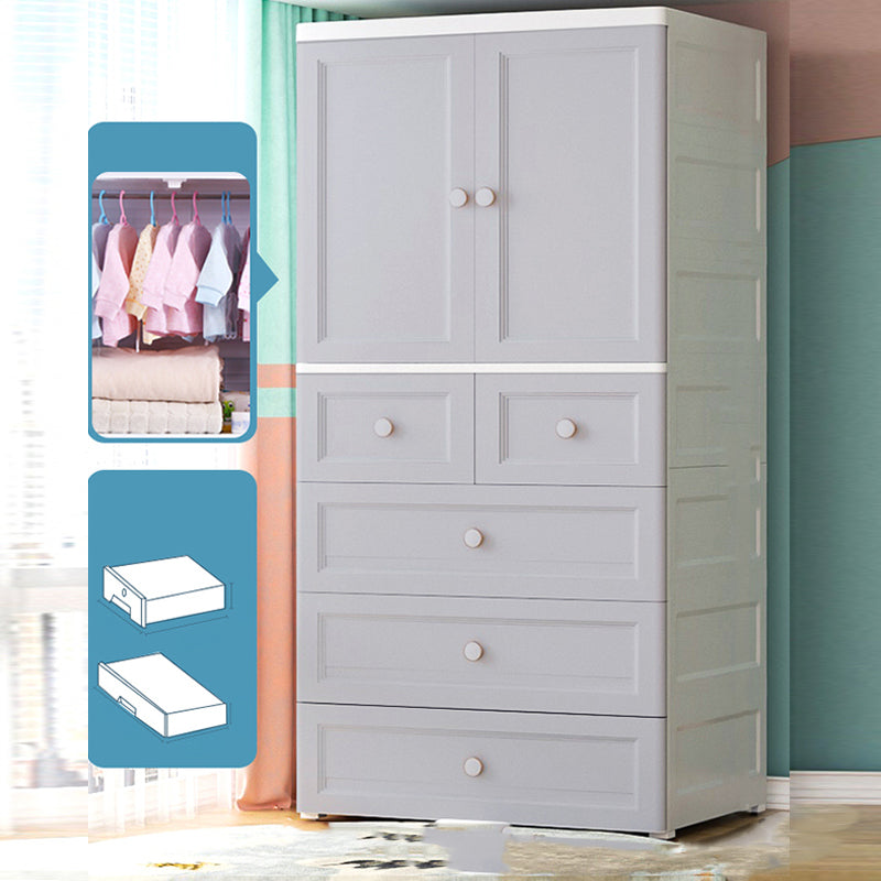 Plastic Kid's Wardrobe Garment Rod Included Armoire Cabinet for Indoor