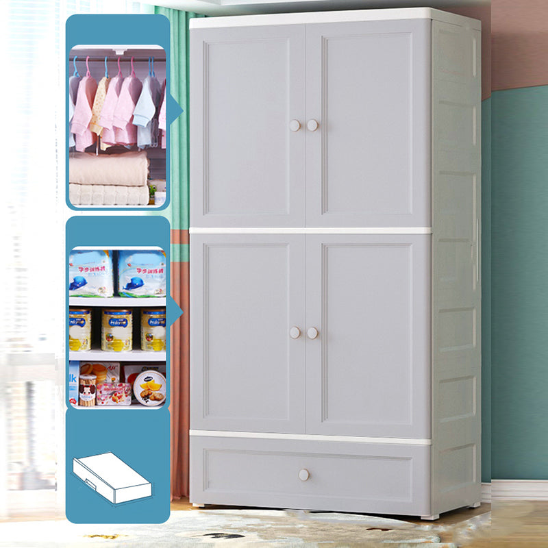 Plastic Kid's Wardrobe Garment Rod Included Armoire Cabinet for Indoor