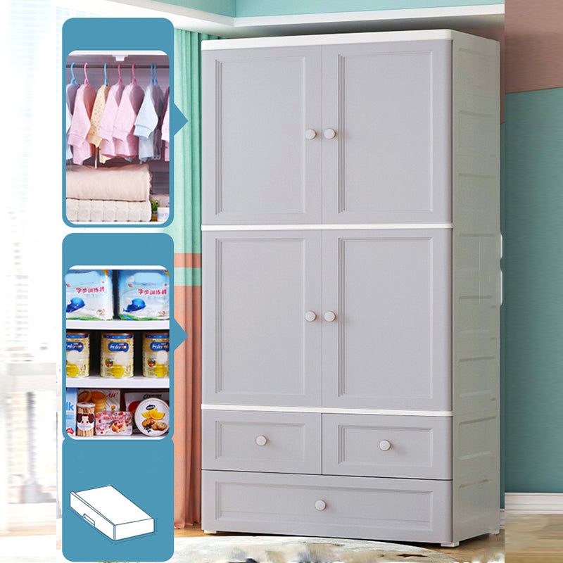 Plastic Kid's Wardrobe Garment Rod Included Armoire Cabinet for Indoor