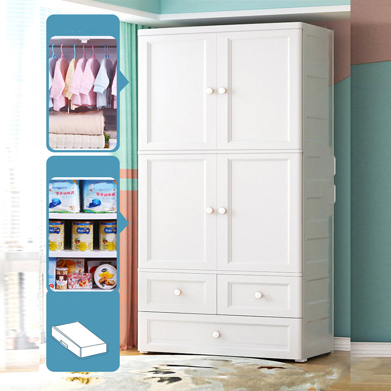 Plastic Kid's Wardrobe Garment Rod Included Armoire Cabinet for Indoor