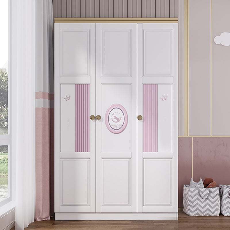 White and Pink Wardrobe Closet with Door Solid Wood Bedroom Armoire