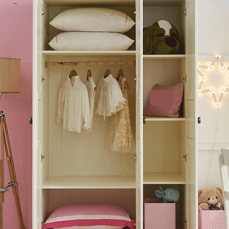 White and Pink Wardrobe Closet with Door Solid Wood Bedroom Armoire