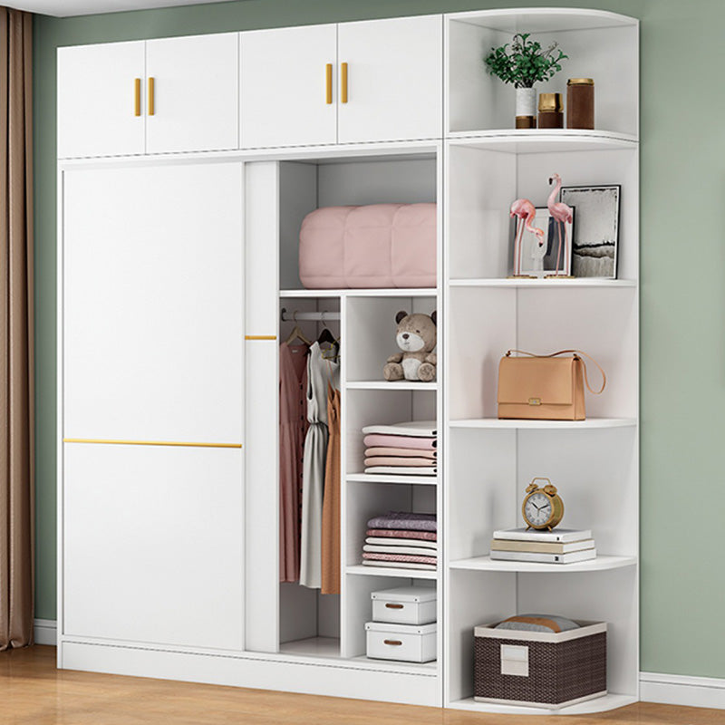 Contemporary Wardrobe Armoire Manufactured Wood White Bedroom Armoire