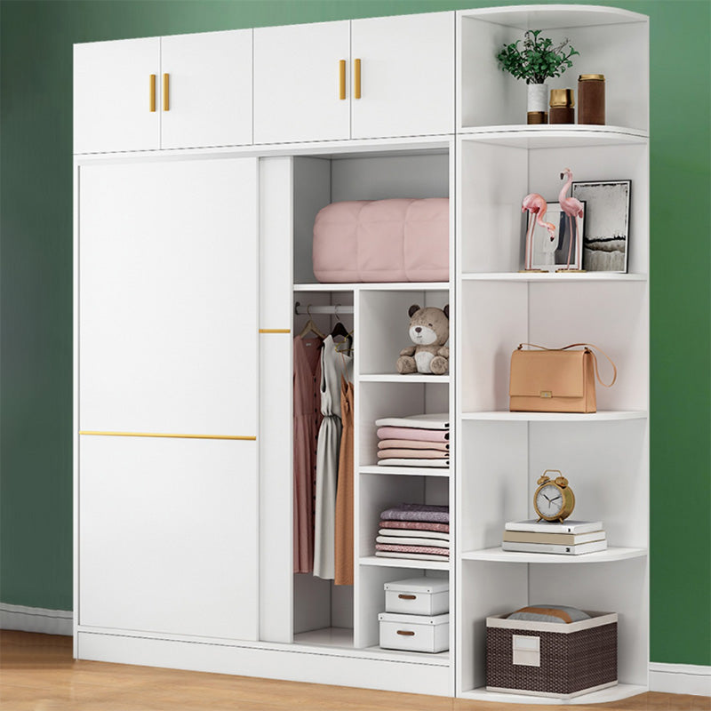 Contemporary Wardrobe Armoire Manufactured Wood White Bedroom Armoire