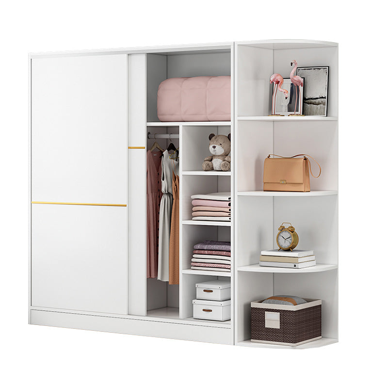 Contemporary Wardrobe Armoire Manufactured Wood White Bedroom Armoire