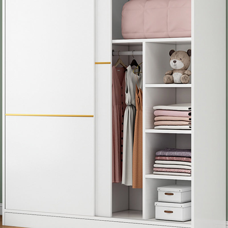 Contemporary Wardrobe Armoire Manufactured Wood White Bedroom Armoire