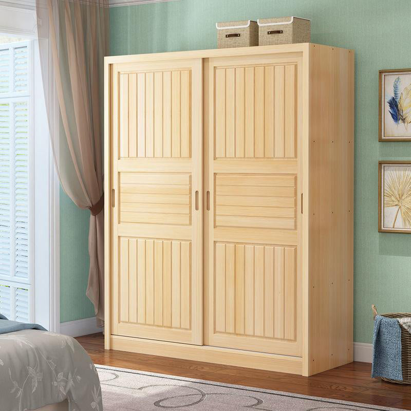 Pine Solid Wood Kids Closet Light Wood Wardrobe Closet with Sliding Door