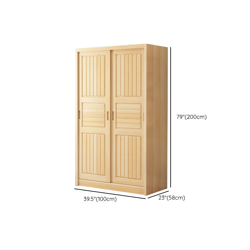 Pine Solid Wood Kids Closet Light Wood Wardrobe Closet with Sliding Door