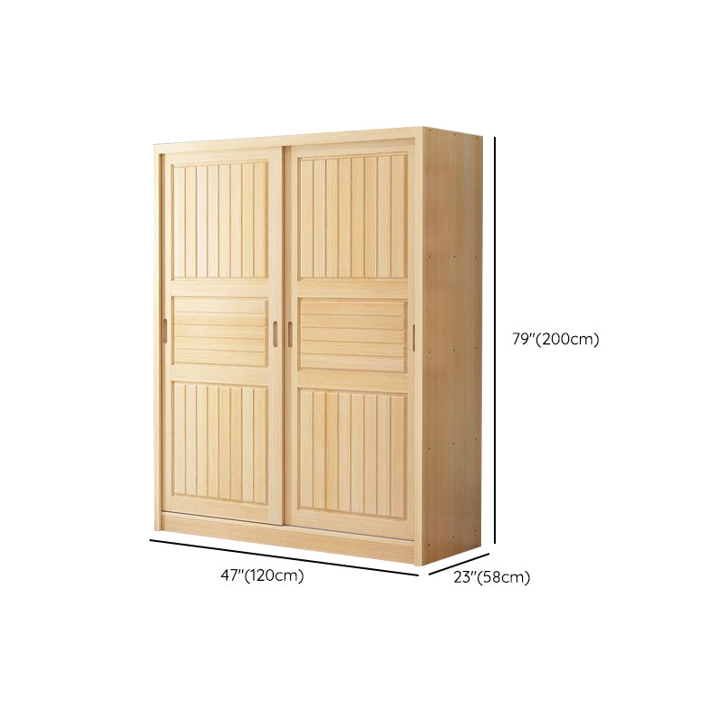 Pine Solid Wood Kids Closet Light Wood Wardrobe Closet with Sliding Door