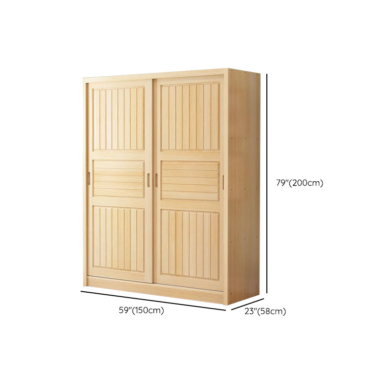 Pine Solid Wood Kids Closet Light Wood Wardrobe Closet with Sliding Door