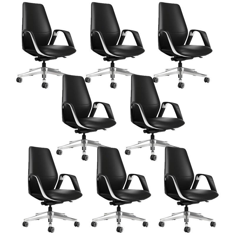 Fixed Arms Office Chair Leather Adjustable Seat Height Desk Chair with Wheels