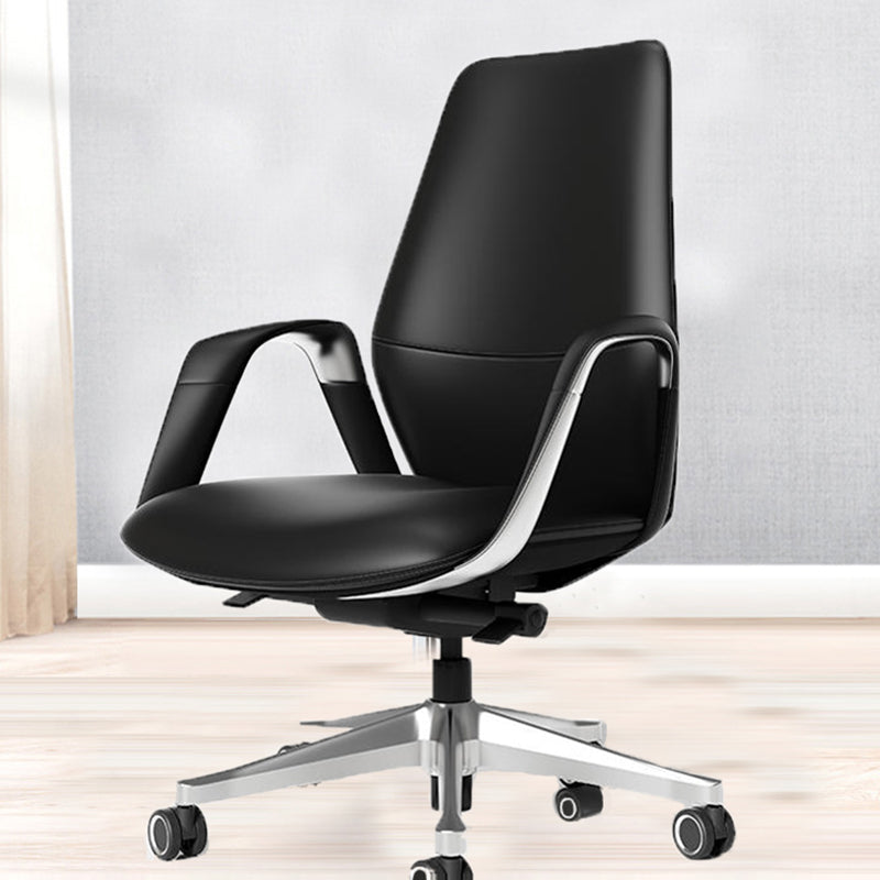 Fixed Arms Office Chair Leather Adjustable Seat Height Desk Chair with Wheels