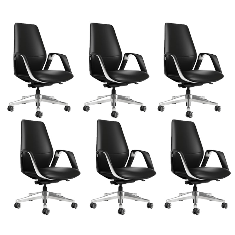 Fixed Arms Office Chair Leather Adjustable Seat Height Desk Chair with Wheels