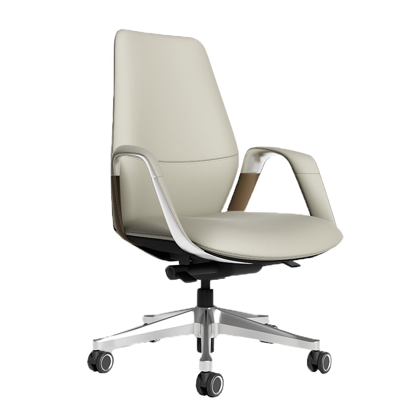 Fixed Arms Office Chair Leather Adjustable Seat Height Desk Chair with Wheels