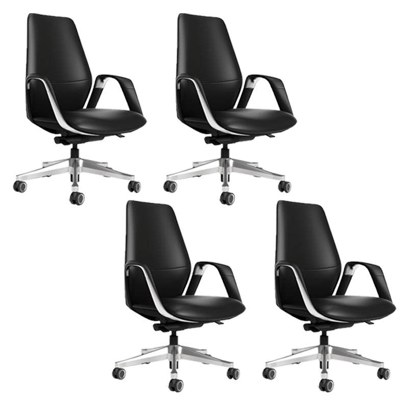 Fixed Arms Office Chair Leather Adjustable Seat Height Desk Chair with Wheels