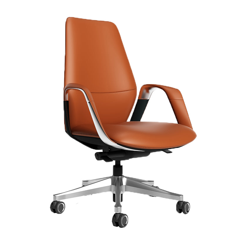 Fixed Arms Office Chair Leather Adjustable Seat Height Desk Chair with Wheels