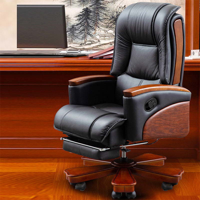 Modern Slide Office Chair Leather Adjustable Seat Height Desk Chair in Black