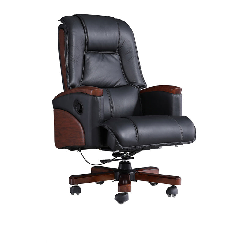 Modern Slide Office Chair Leather Adjustable Seat Height Desk Chair in Black