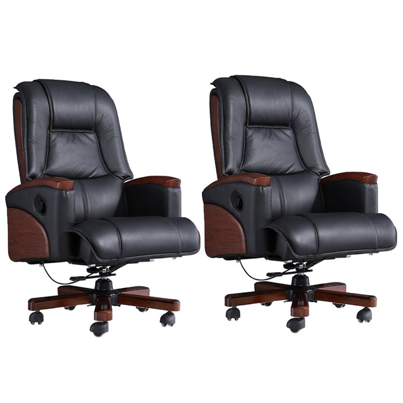 Modern Slide Office Chair Leather Adjustable Seat Height Desk Chair in Black