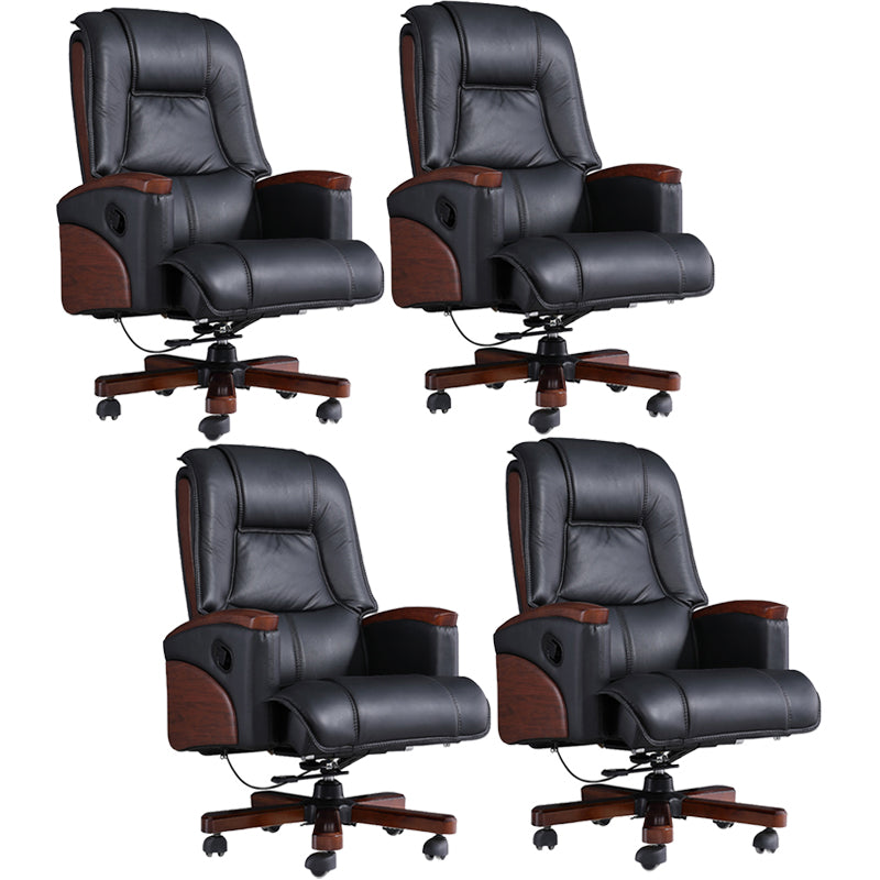 Modern Slide Office Chair Leather Adjustable Seat Height Desk Chair in Black