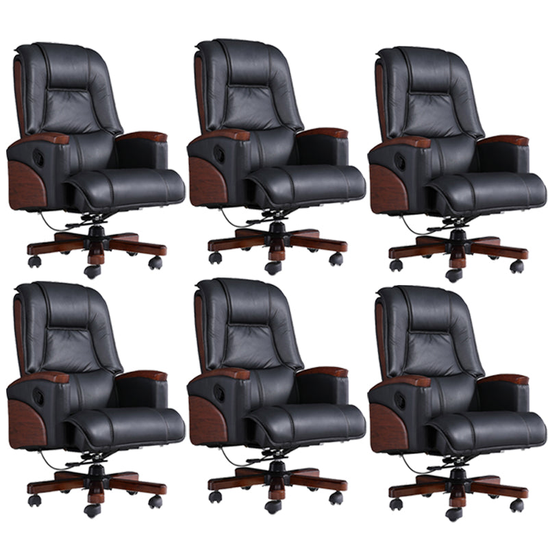 Modern Slide Office Chair Leather Adjustable Seat Height Desk Chair in Black