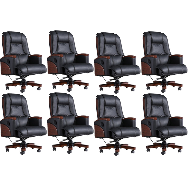 Modern Slide Office Chair Leather Adjustable Seat Height Desk Chair in Black