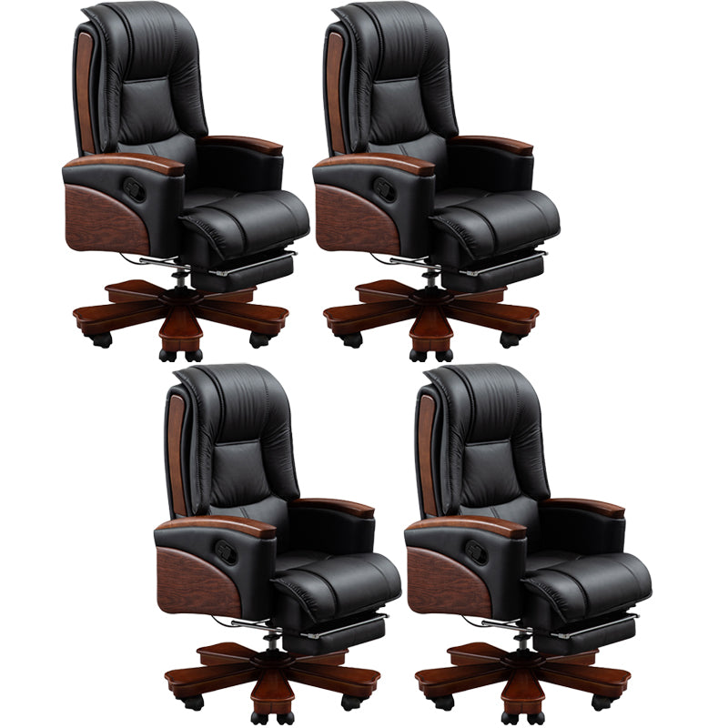 Modern Slide Office Chair Leather Adjustable Seat Height Desk Chair in Black