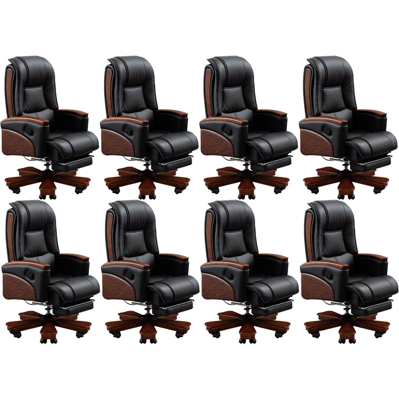 Modern Slide Office Chair Leather Adjustable Seat Height Desk Chair in Black