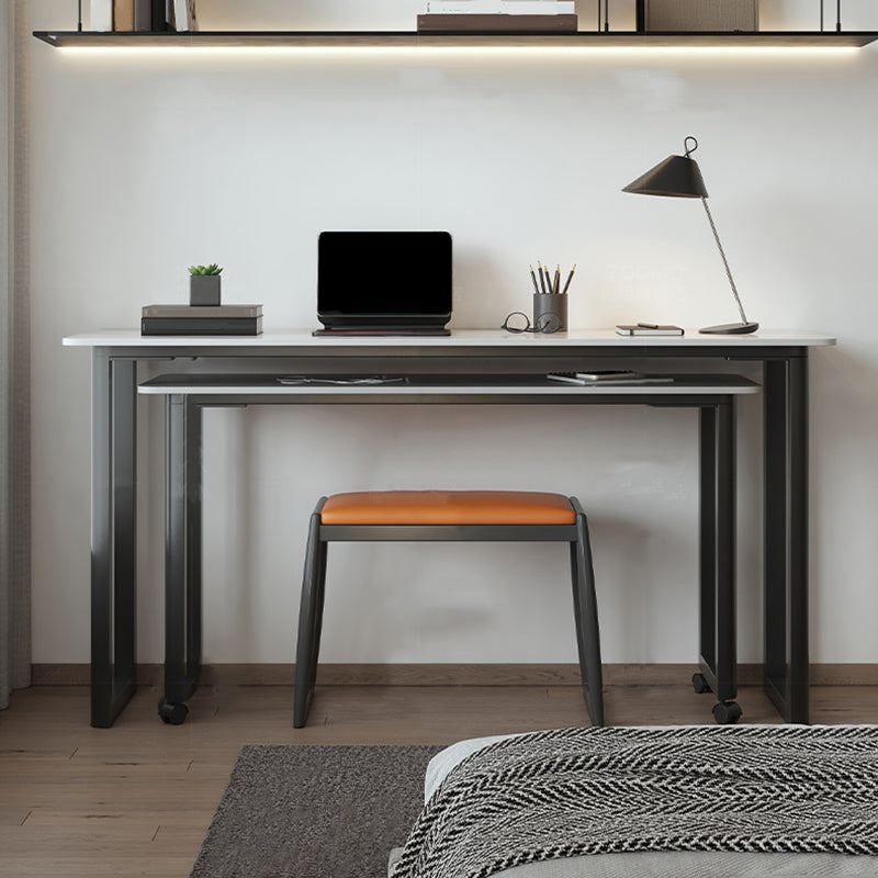 Modern Stone Office Desk Rectangular Shape Task Desk in White and Black for Home