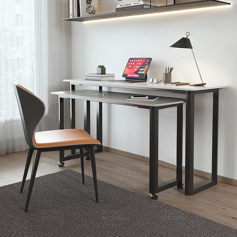 Modern Stone Office Desk Rectangular Shape Task Desk in White and Black for Home