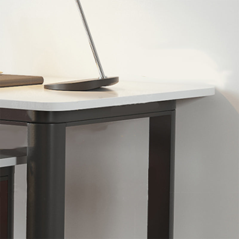 Modern Stone Office Desk Rectangular Shape Task Desk in White and Black for Home