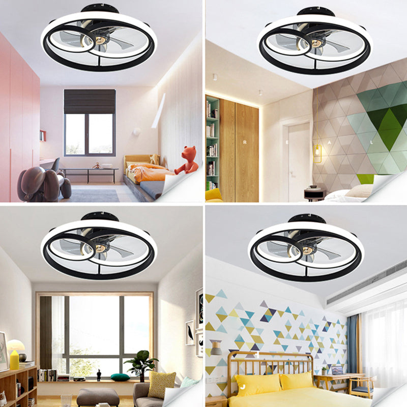 Metal Round Shape Ceiling Fan Modern Style 3 Lights Ceiling Fans Fixtures