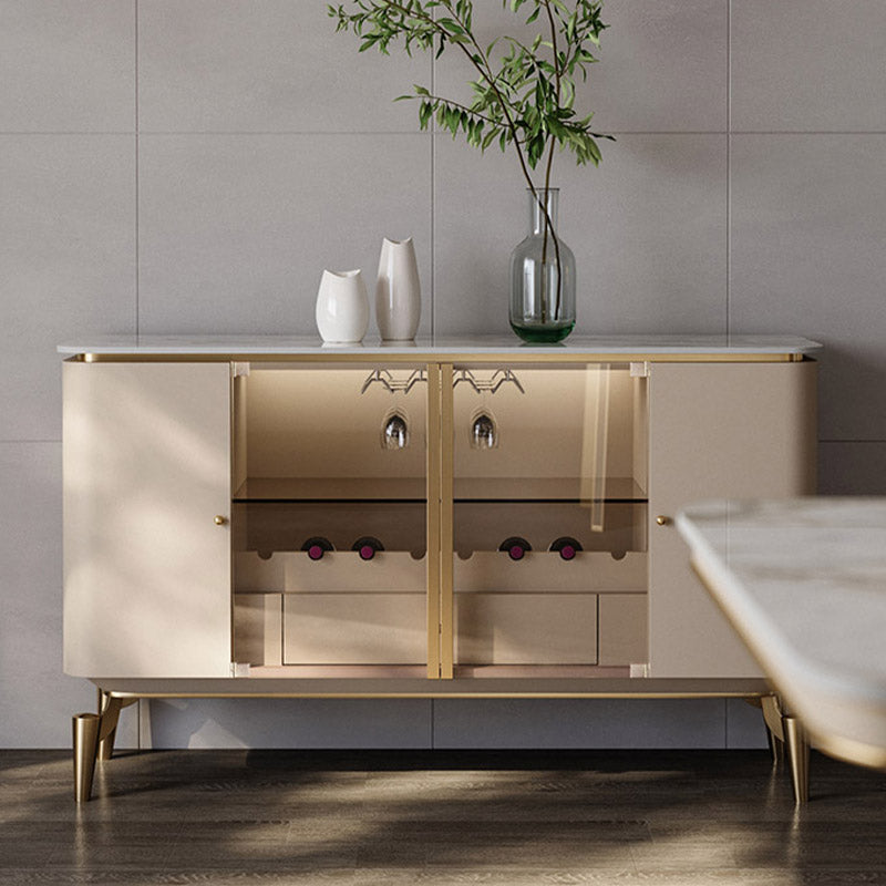 Glam Style Sideboard Stone Top Kitchen Sideboard with 2 Drawers and 4 Doors