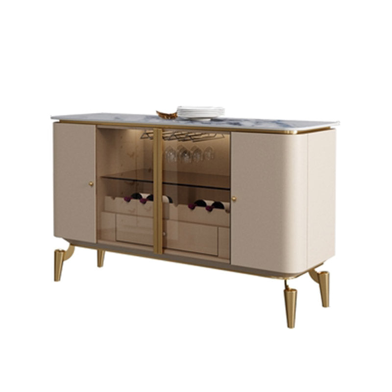 Glam Style Sideboard Stone Top Kitchen Sideboard with 2 Drawers and 4 Doors