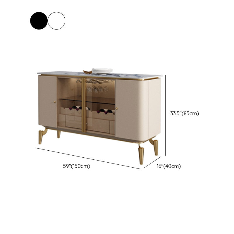 Glam Style Sideboard Stone Top Kitchen Sideboard with 2 Drawers and 4 Doors