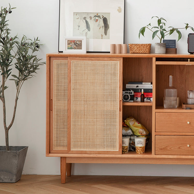 Contemporary Sideboa Wood Adjustable Shelving Side Board with Drawers and Cabinets