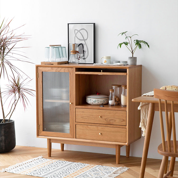 Contemporary Sideboa Wood Adjustable Shelving Side Board with Drawers and Cabinets