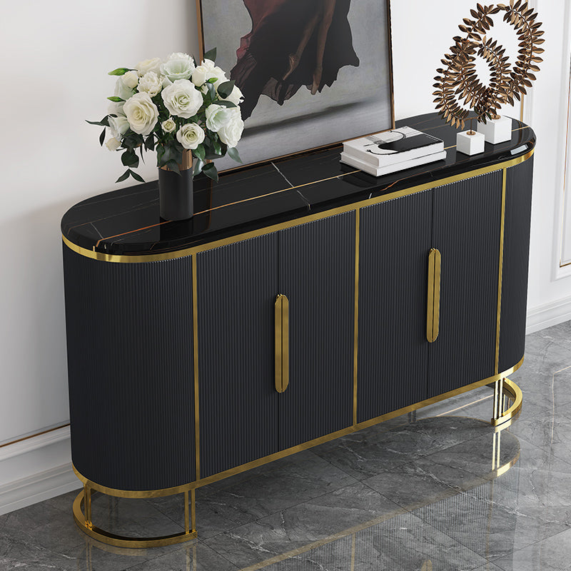 Glam Credenza Stone Glass Doors Side Board with Cabinets and Drawers