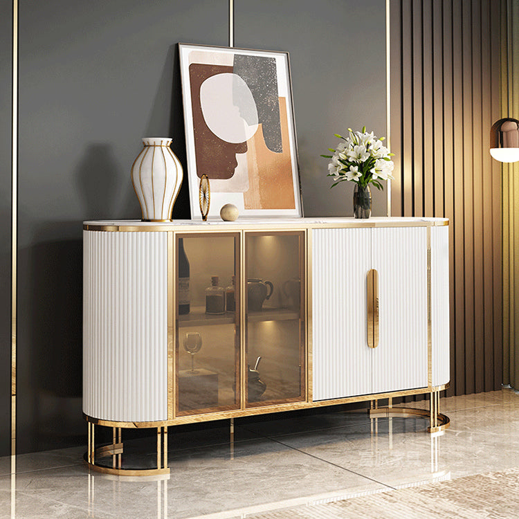 Glam Credenza Stone Glass Doors Side Board with Cabinets and Drawers