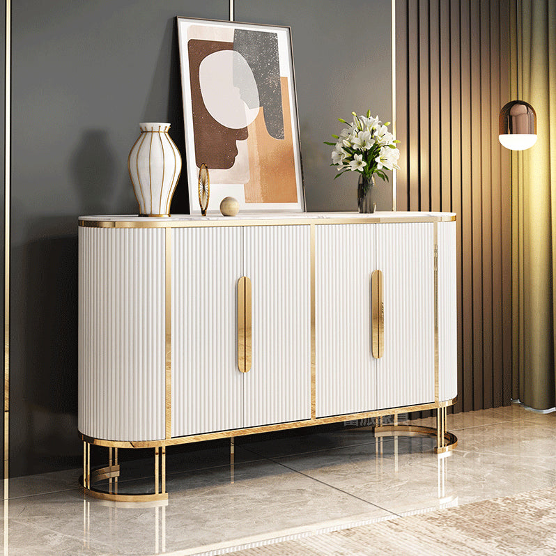 Glam Credenza Stone Glass Doors Side Board with Cabinets and Drawers