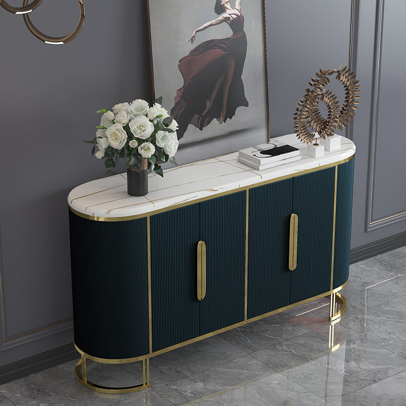 Glam Credenza Stone Glass Doors Side Board with Cabinets and Drawers