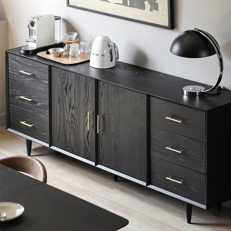 Black Buffet Server with Drawers Pine Solid Wood Dining Server